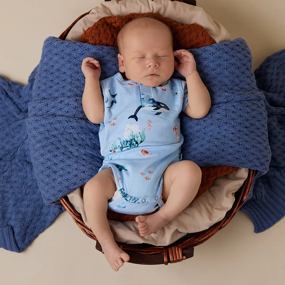 Snuggle Hunny Kids Snuggle Hunny Blue Ocean Short Sleeve Organic Bodysuit