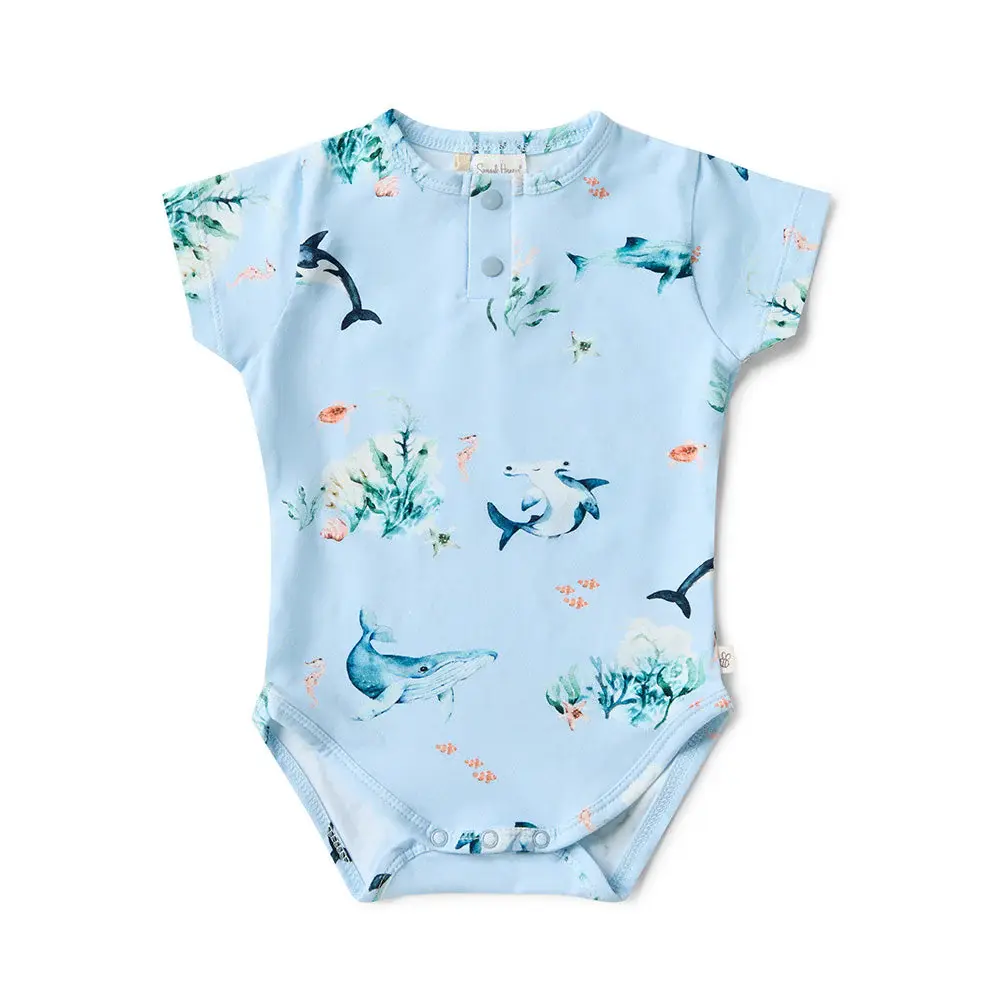 Snuggle Hunny Kids Snuggle Hunny Blue Ocean Short Sleeve Organic Bodysuit