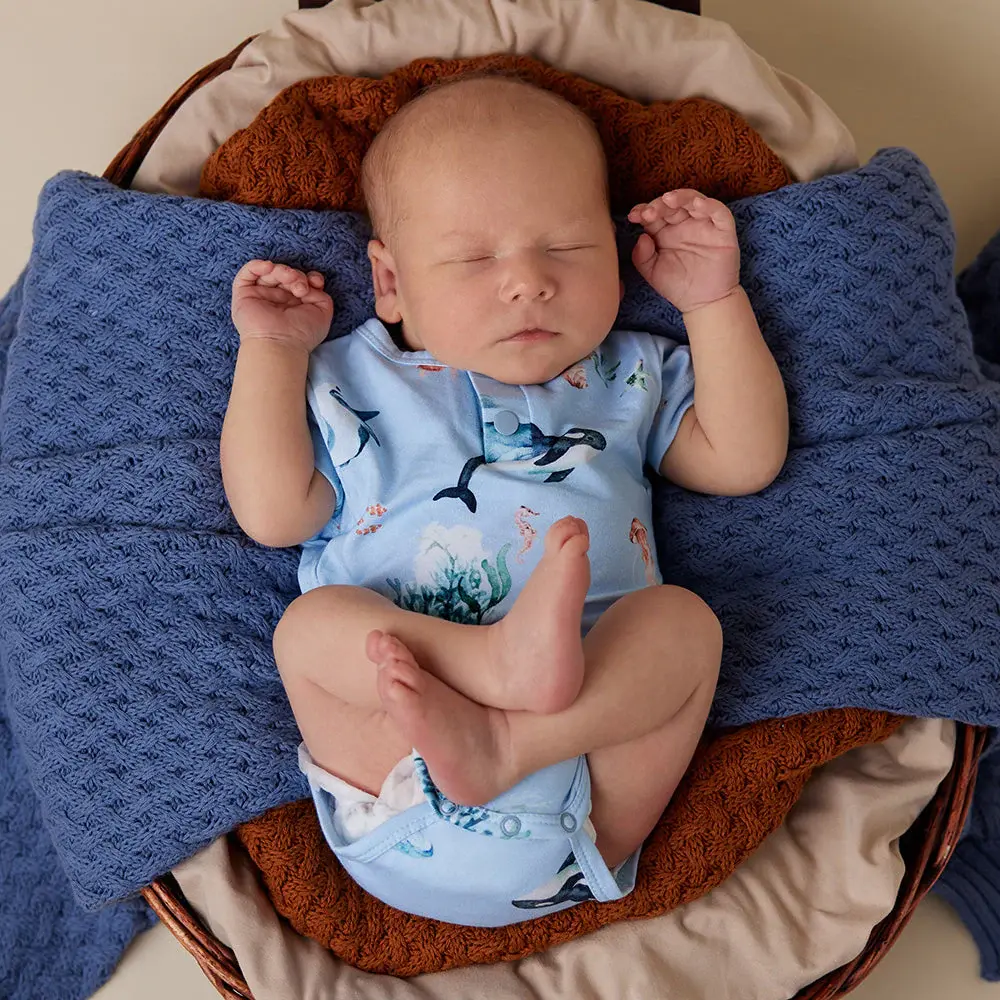 Snuggle Hunny Kids Snuggle Hunny Blue Ocean Short Sleeve Organic Bodysuit