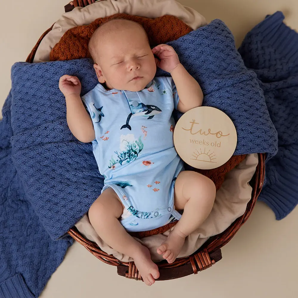 Snuggle Hunny Kids Snuggle Hunny Blue Ocean Short Sleeve Organic Bodysuit