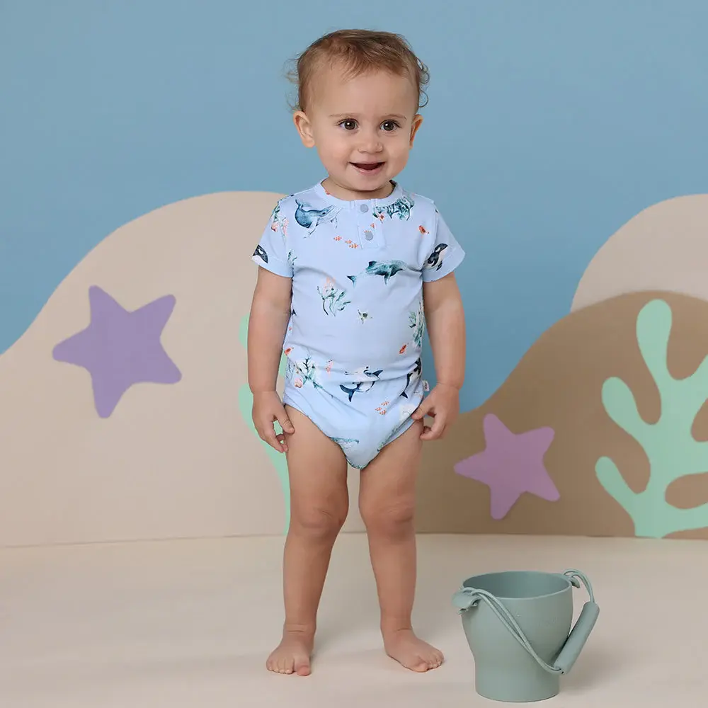 Snuggle Hunny Kids Snuggle Hunny Blue Ocean Short Sleeve Organic Bodysuit