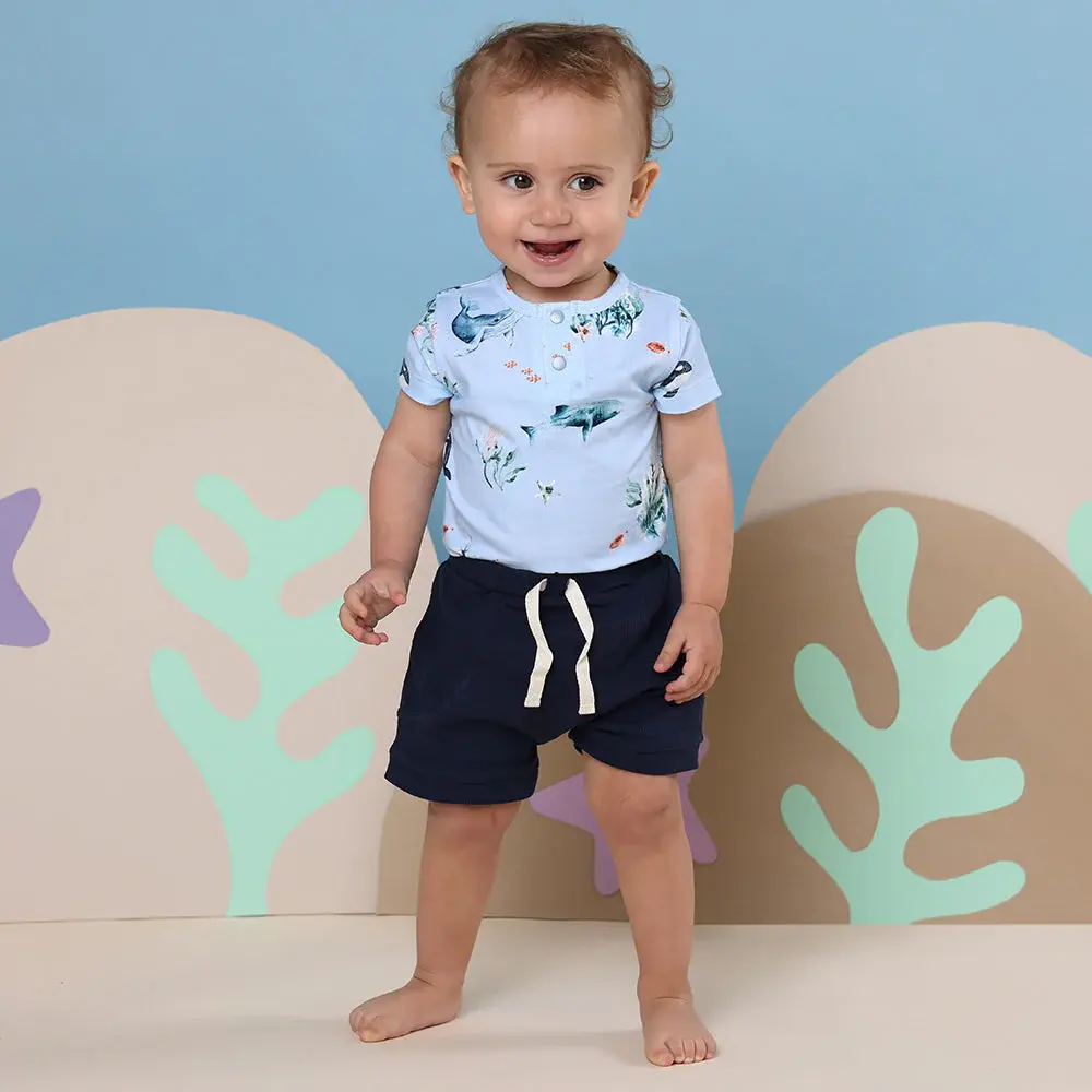 Snuggle Hunny Kids Snuggle Hunny Blue Ocean Short Sleeve Organic Bodysuit