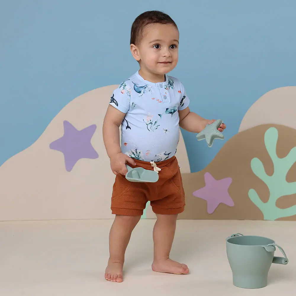 Snuggle Hunny Kids Snuggle Hunny Blue Ocean Short Sleeve Organic Bodysuit