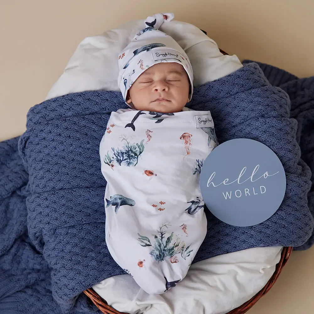 Snuggle Hunny Kids Snuggle Hunny Ocean Organic Snuggle Swaddle & Beanie Set