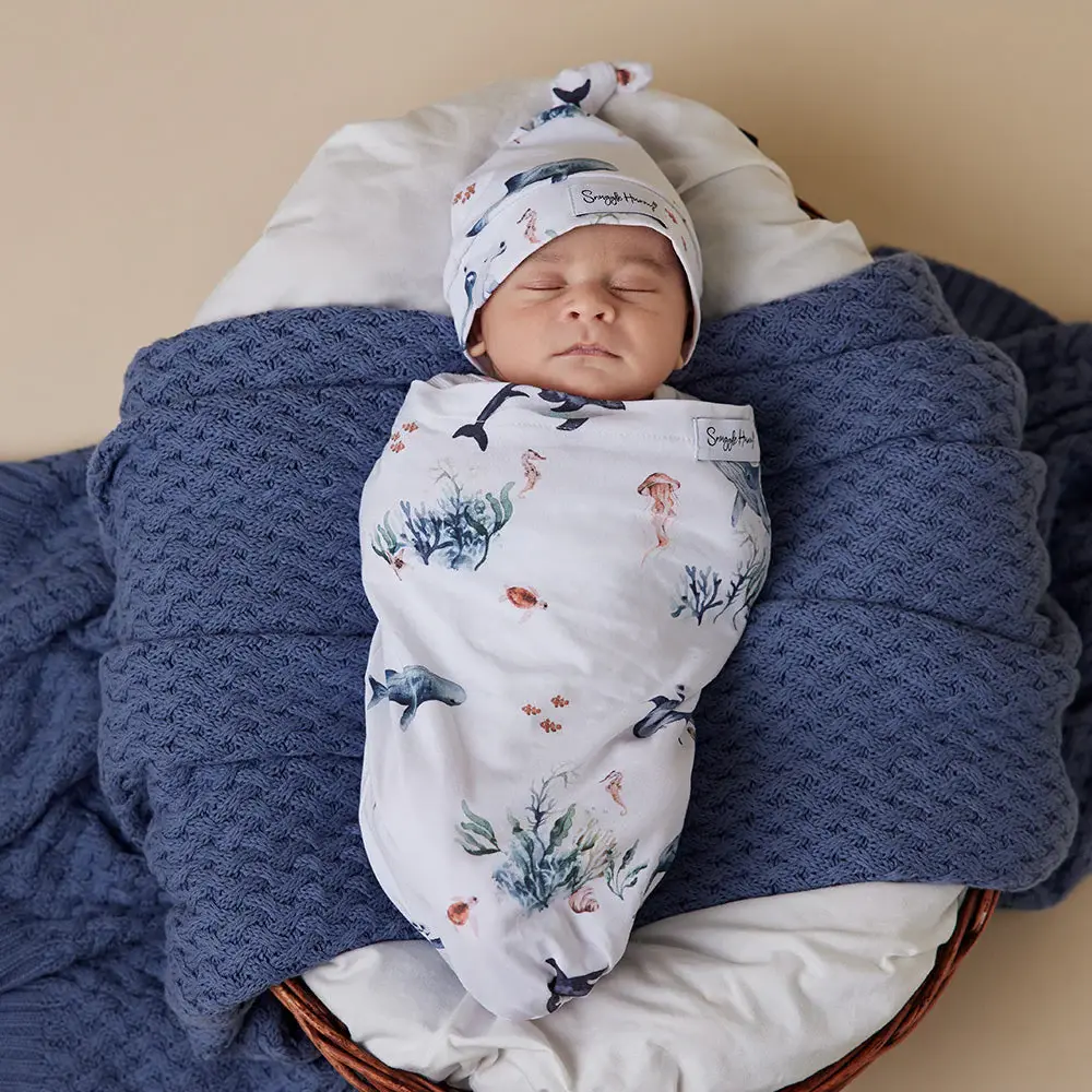 Snuggle Hunny Kids Snuggle Hunny Ocean Organic Snuggle Swaddle & Beanie Set