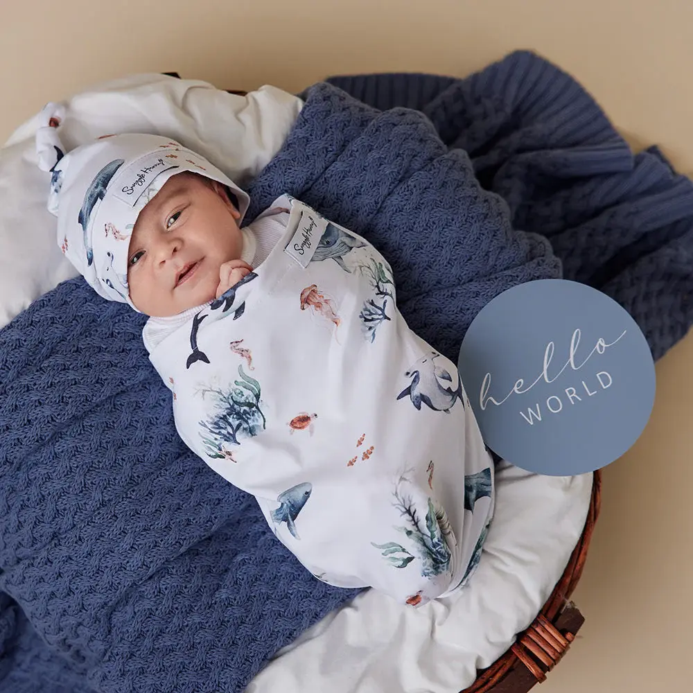 Snuggle Hunny Kids Snuggle Hunny Ocean Organic Snuggle Swaddle & Beanie Set