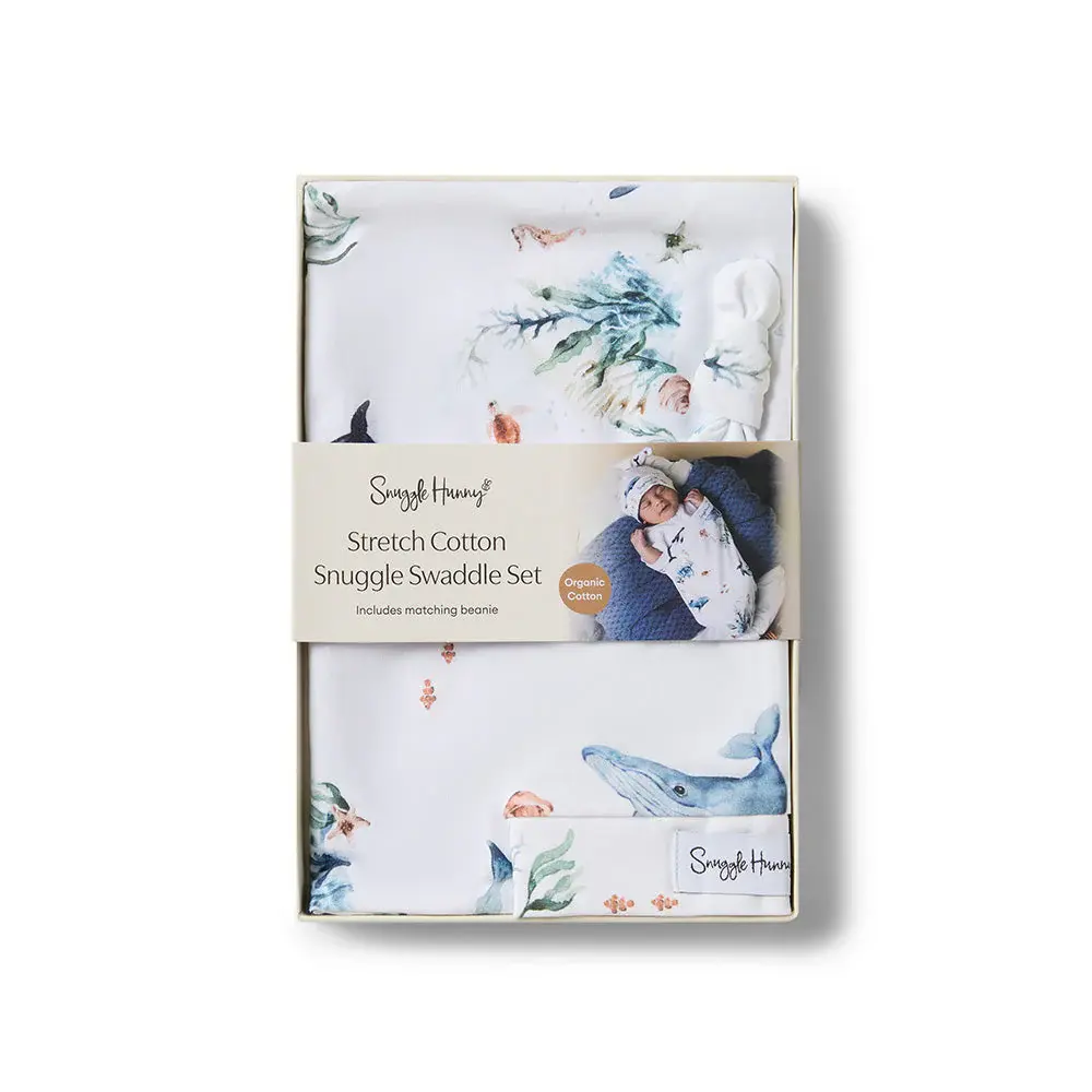 Snuggle Hunny Kids Snuggle Hunny Ocean Organic Snuggle Swaddle & Beanie Set