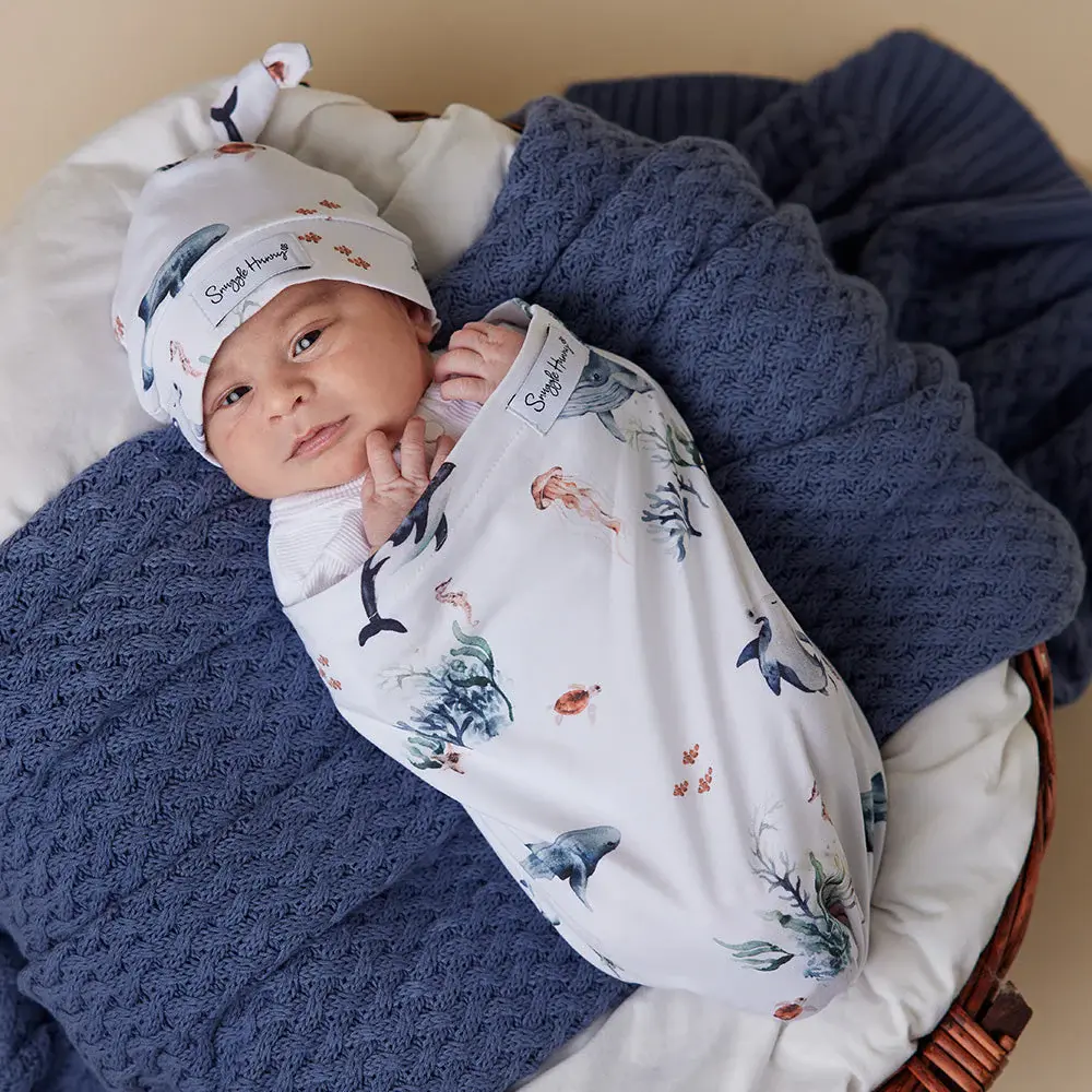 Snuggle Hunny Kids Snuggle Hunny Ocean Organic Snuggle Swaddle & Beanie Set
