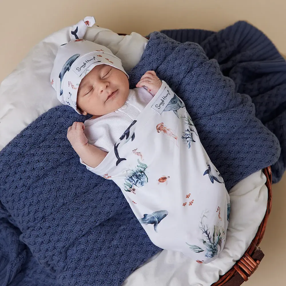 Snuggle Hunny Kids Snuggle Hunny Ocean Organic Snuggle Swaddle & Beanie Set