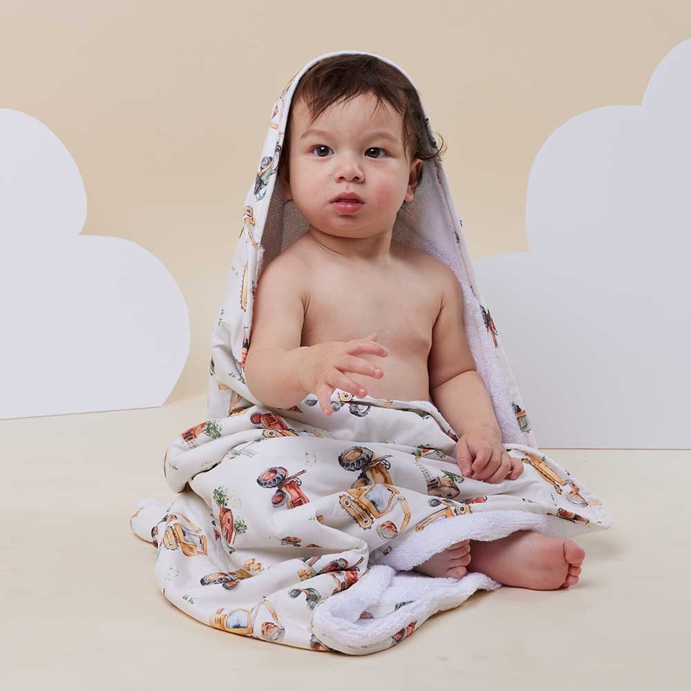 Snuggle Hunny Kids Snuggle Hunny Organic Hooded Baby Towel Diggers & Tractors