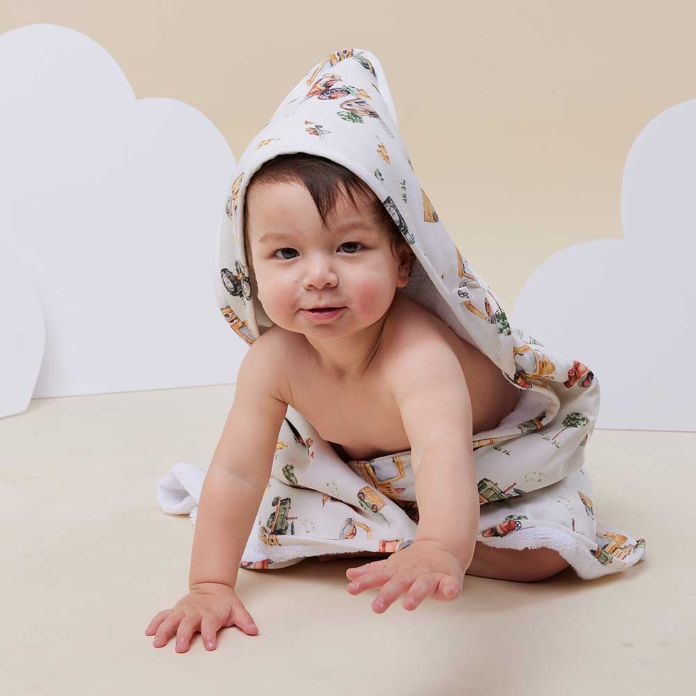 Snuggle Hunny Kids Snuggle Hunny Organic Hooded Baby Towel Diggers & Tractors