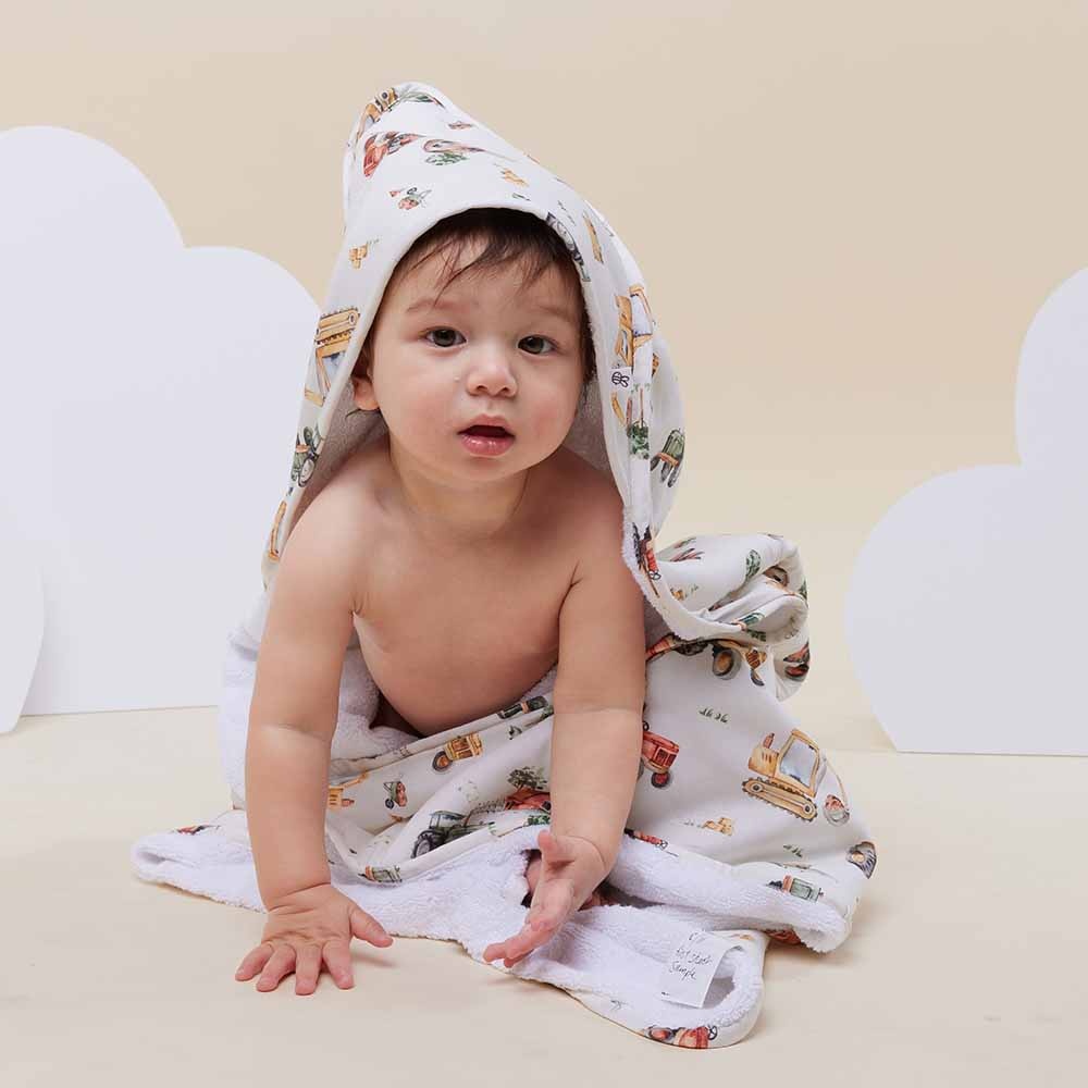 Snuggle Hunny Kids Snuggle Hunny Organic Hooded Baby Towel Diggers & Tractors