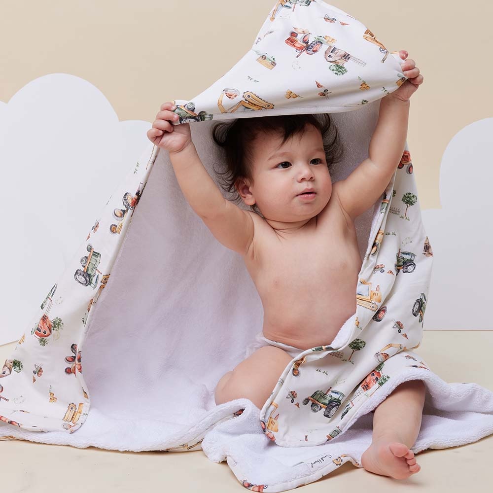 Snuggle Hunny Kids Snuggle Hunny Organic Hooded Baby Towel Diggers & Tractors