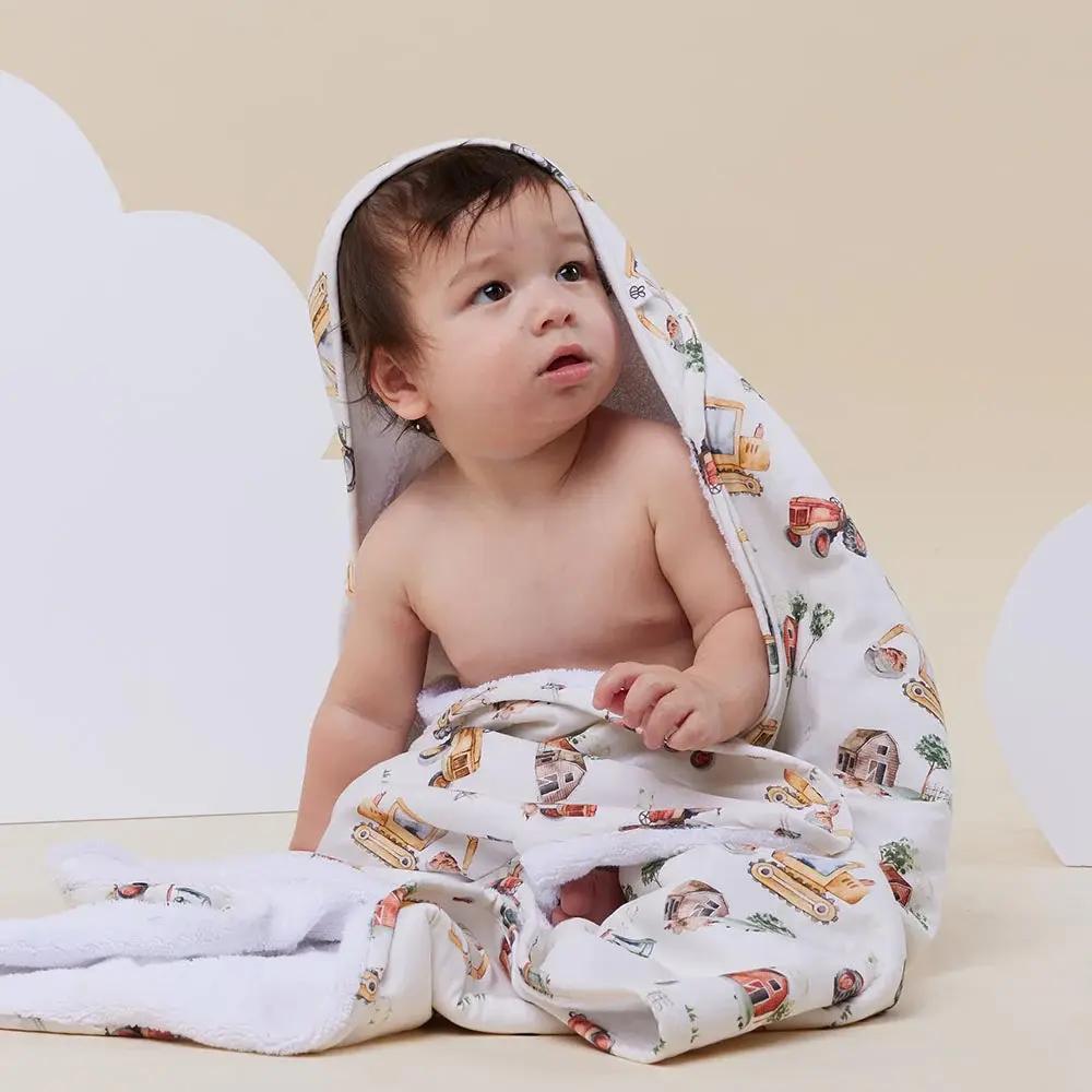 Snuggle Hunny Kids Snuggle Hunny Organic Hooded Baby Towel Diggers & Tractors