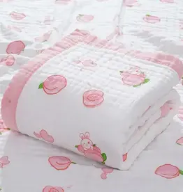 Bub2Kids Bub2Kids 6 Layer Muslin Blanket 100% Organic Cotton - Peach & Little Bunny