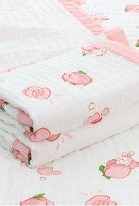 Bub2Kids Bub2Kids 6 Layer Muslin Blanket 100% Organic Cotton - Peach & Little Bunny