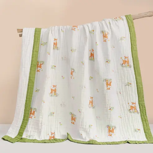Bub2Kids Bub2Kids 6 Layer Muslin Blanket 100% Organic Cotton - Deer, Oh Dear!