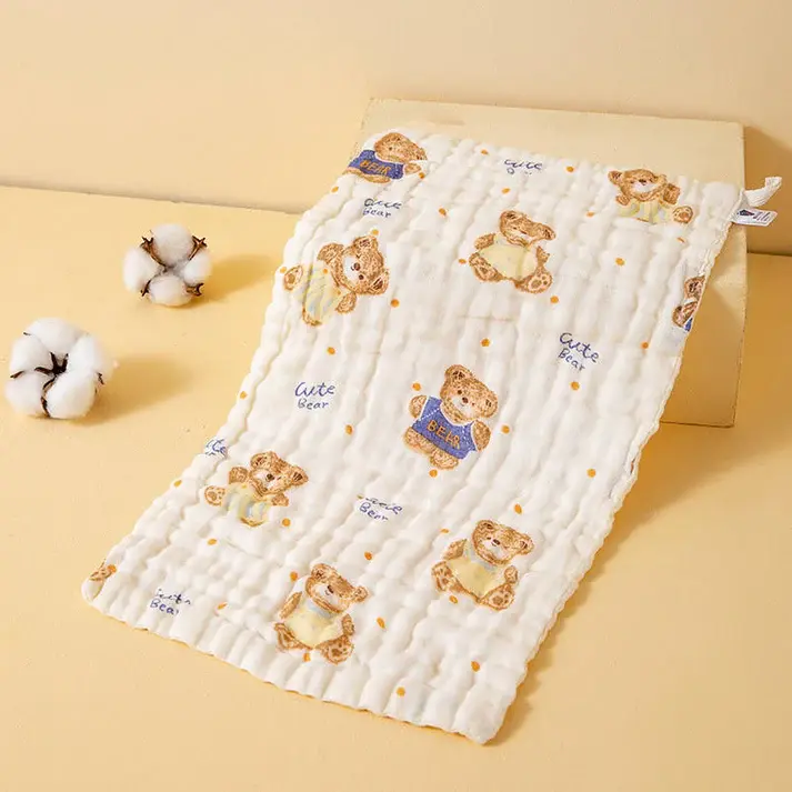 Bub2Kids Bub2Kids Pack of 3 pcs Printed 6 Layer Muslin Burp Cloths - Cute Bear