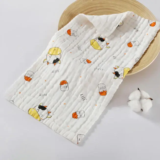 Bub2Kids Bub2Kids Pack of 3 pcs Printed 6 Layer Muslin Burp Cloths - Cow & Milk Bottle