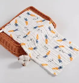 Bub2Kids Bub2Kids Pack of 3 pcs Printed 6 Layer Muslin Burp Cloths - Carrot & Little Bunny