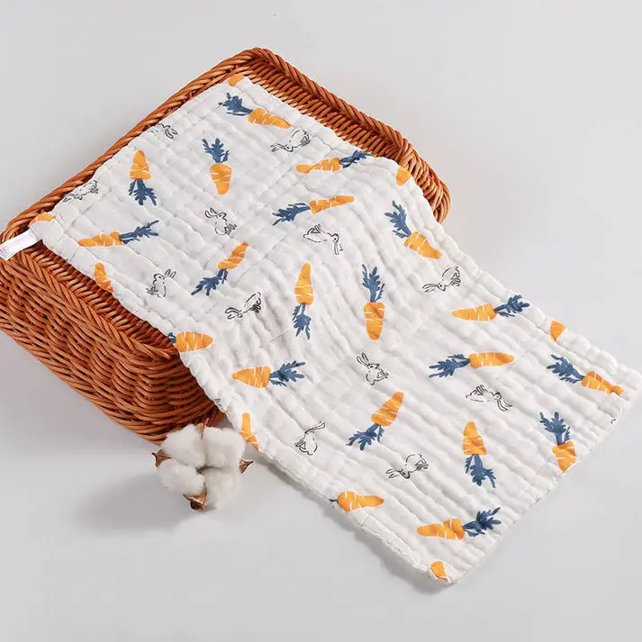 Bub2Kids Bub2Kids Pack of 3 pcs Printed 6 Layer Muslin Burp Cloths - Carrot & Little Bunny