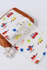 Bub2Kids Bub2Kids Pack of 3 pcs Printed 6 Layer Muslin Burp Cloths - Bus, Wagon, Car, Plane