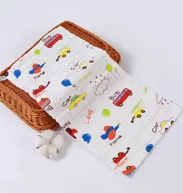 Bub2Kids Bub2Kids Pack of 3 pcs Printed 6 Layer Muslin Burp Cloths - Bus, Wagon, Car, Plane