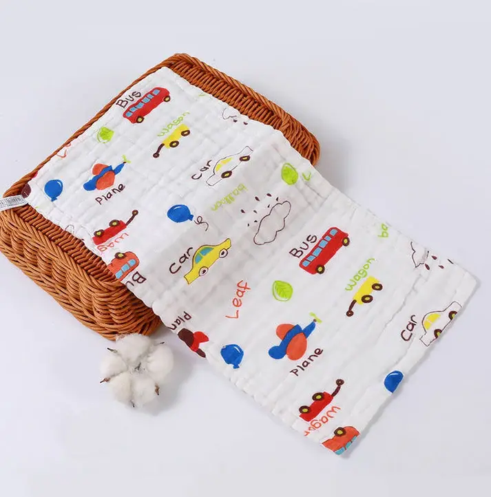 Bub2Kids Bub2Kids Pack of 3 pcs Printed 6 Layer Muslin Burp Cloths - Bus, Wagon, Car, Plane