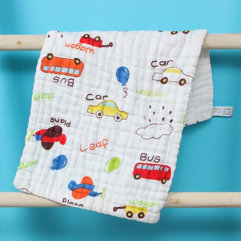 Bub2Kids Bub2Kids Pack of 3 pcs Printed 6 Layer Muslin Burp Cloths - Bus, Wagon, Car, Plane