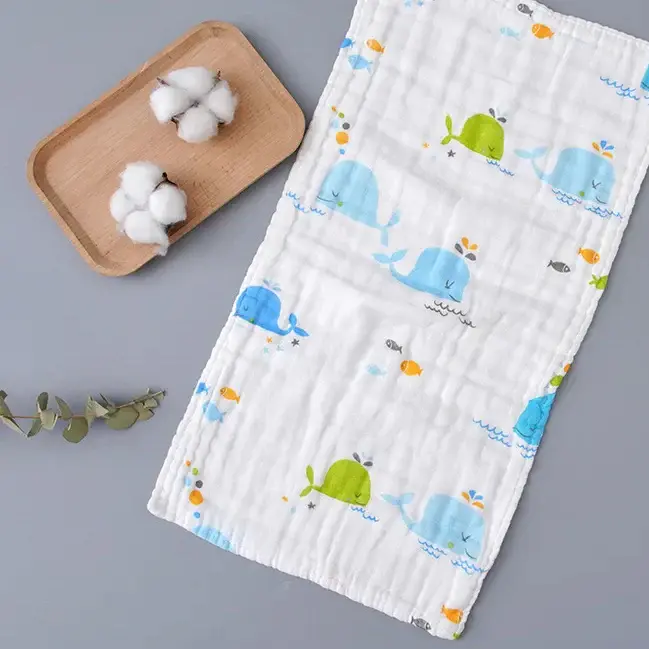 Bub2Kids Bub2Kids Pack of 3 pcs Printed 6 Layer Muslin Burp Cloths - Whale, Fishes & Ocean