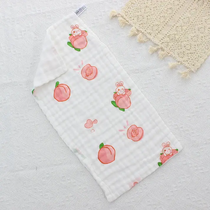 Bub2Kids Bub2Kids Pack of 3 pcs Printed 6 Layer Muslin Burp Cloths - Peach & Little Bunny