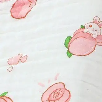 Bub2Kids Bub2Kids Pack of 3 pcs Printed 6 Layer Muslin Burp Cloths - Peach & Little Bunny