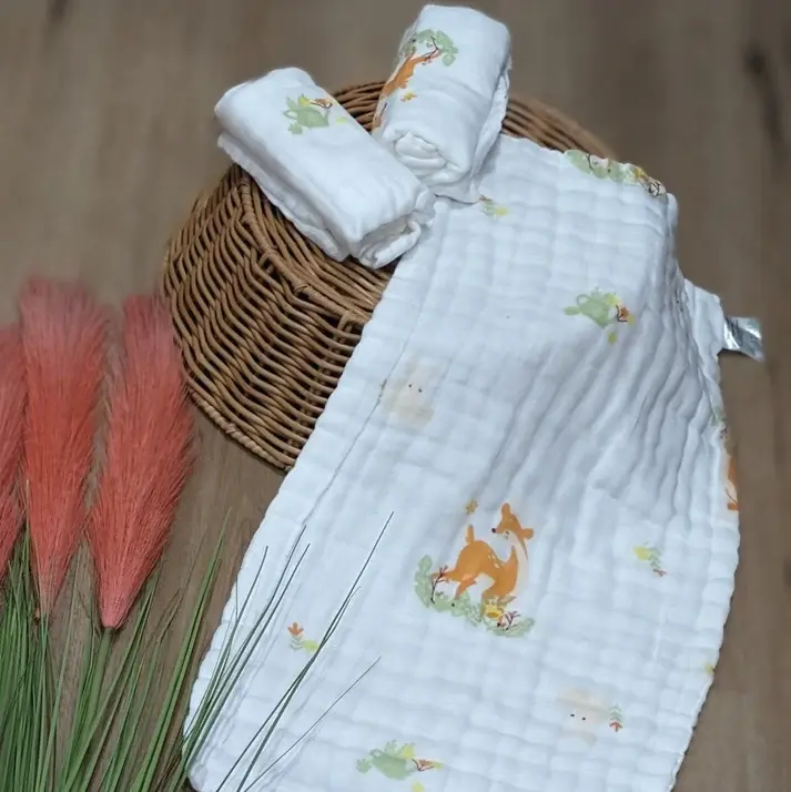 Bub2Kids Bub2Kids Pack of 3 pcs Printed 6 Layer Muslin Burp Cloths - Deer, Oh Dear!