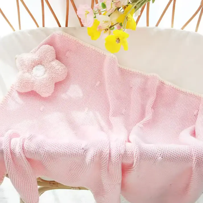 Bub2Kids Bub2Kids Premium Knitted Blanket 100% Organic Cotton - 80x100 cm - Baby Pink