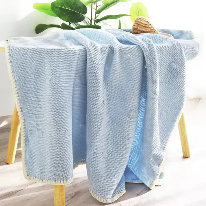 Bub2Kids Bub2Kids Premium Knitted Blanket 100% Organic Cotton - 80x100 cm - Baby Blue