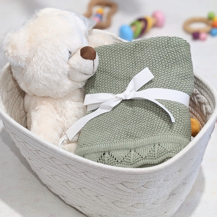 Bub2Kids Bub2Kids 100% Organic Cotton Knitted Blanket - 80x100 cm - Sage