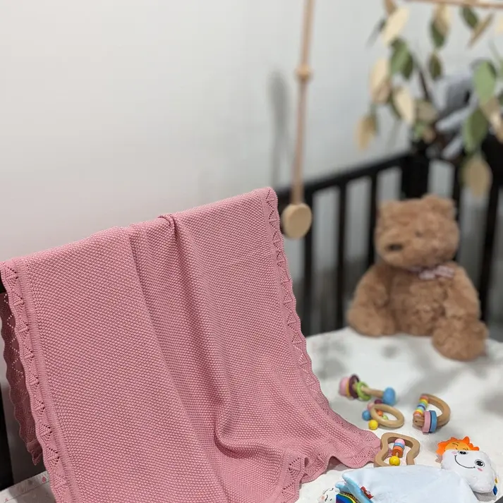 Bub2Kids Bub2Kids 100% Organic Cotton Knitted Blanket - 80x100 cm - Rose Pink