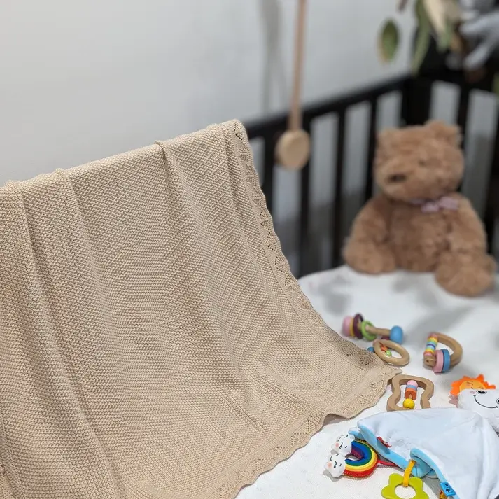 Bub2Kids Bub2Kids 100% Organic Cotton Knitted Blanket - 80x100 cm - Beige