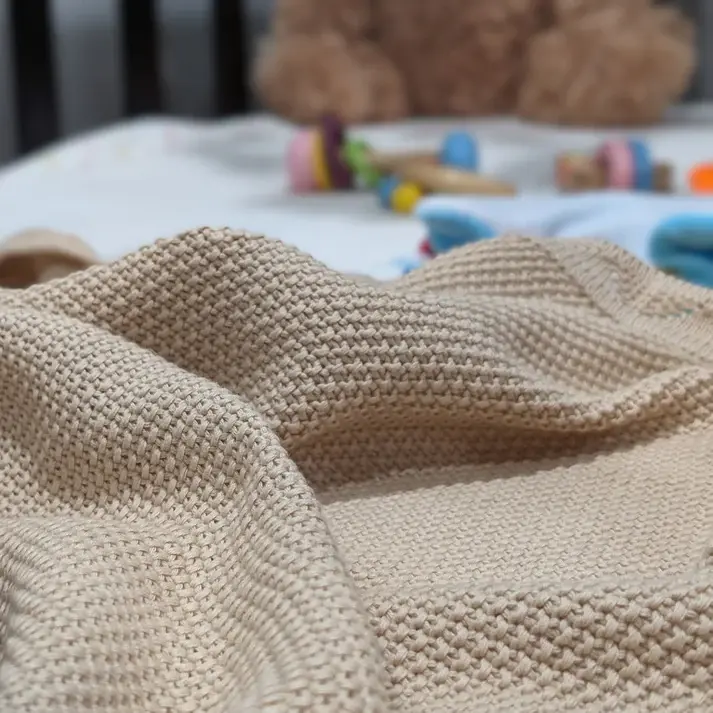 Bub2Kids Bub2Kids 100% Organic Cotton Knitted Blanket - 80x100 cm - Beige