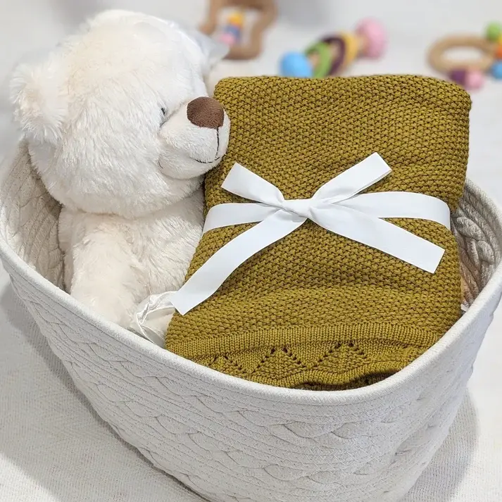 Bub2Kids Bub2Kids 100% Organic Cotton Knitted Blanket - 80x100 cm - Mustard