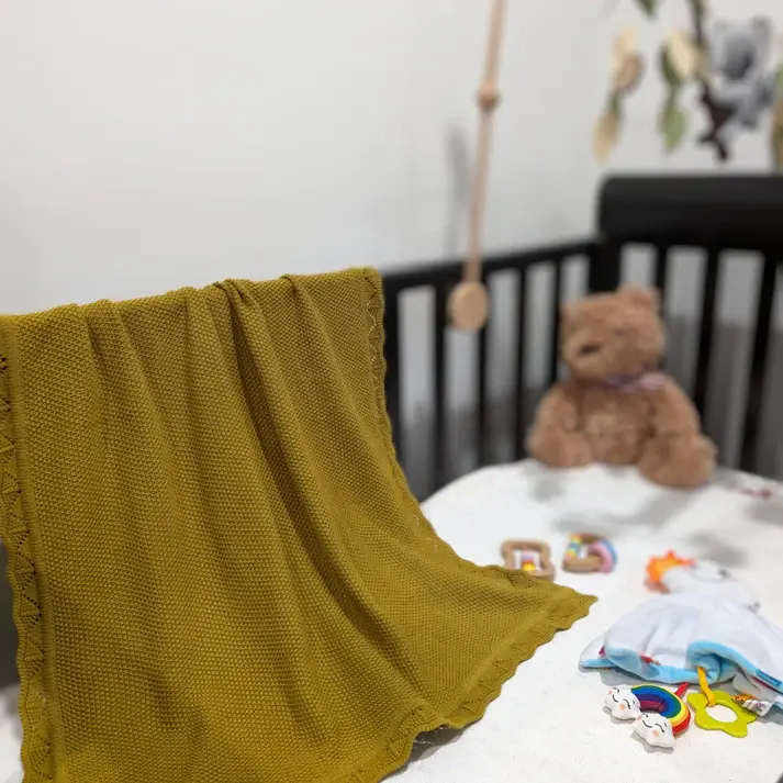 Bub2Kids Bub2Kids 100% Organic Cotton Knitted Blanket - 80x100 cm - Mustard