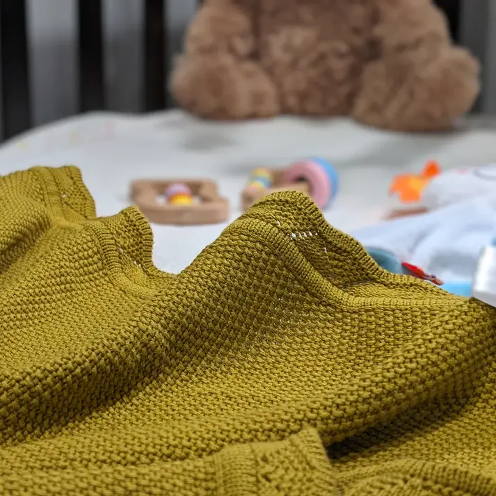 Bub2Kids Bub2Kids 100% Organic Cotton Knitted Blanket - 80x100 cm - Mustard