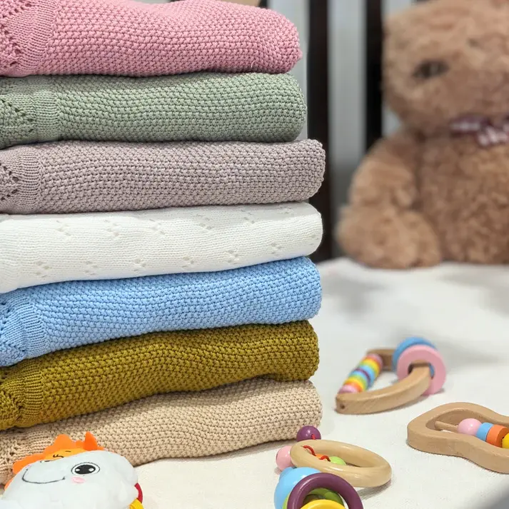 Bub2Kids Bub2Kids 100% Organic Cotton Knitted Blanket - 80x100 cm - Mustard