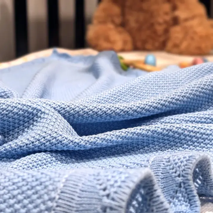 Bub2Kids Bub2Kids 100% Organic Cotton Knitted Blanket - 80x100 cm - Blue