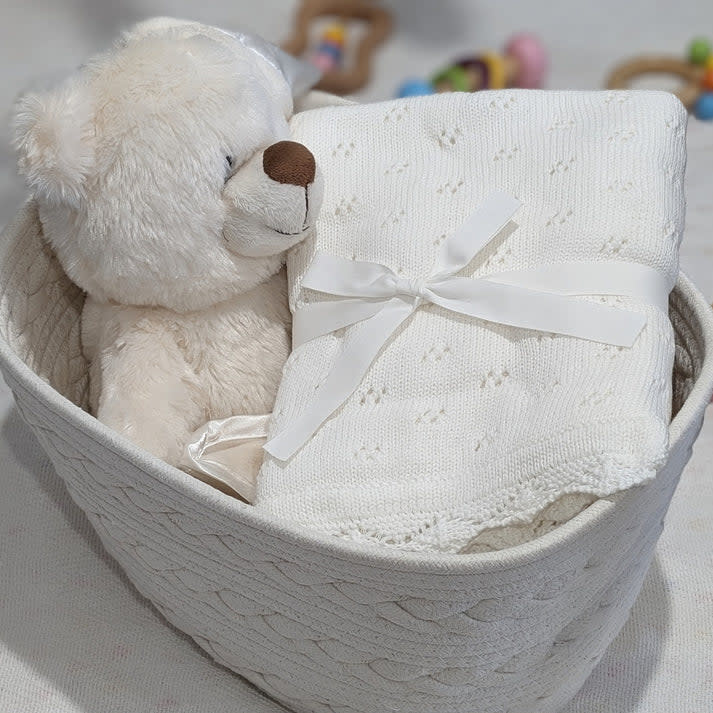 Bub2Kids Bub2Kids 100% Organic Cotton Knitted Blanket - 80x100 cm - White