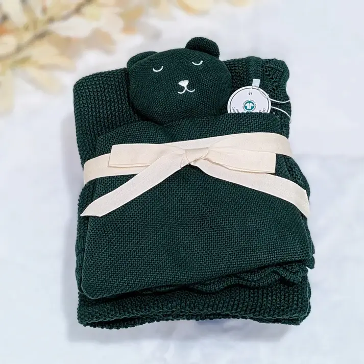 Bub2Kids Bub2Kids 100% Organic Cotton Blanket + Security Comforter Set - Forest Green