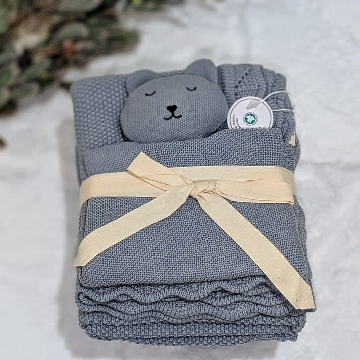 Bub2Kids Bub2Kids 100% Organic Cotton Blanket + Security Comforter Set -  Grey