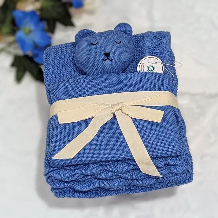 Bub2Kids Bub2Kids 100% Organic Cotton Blanket + Security Comforter Set - Royal Blue