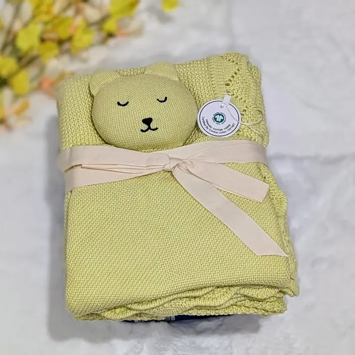 Bub2Kids Bub2Kids 100% Organic Cotton Blanket + Security Comforter Set - Apple Green