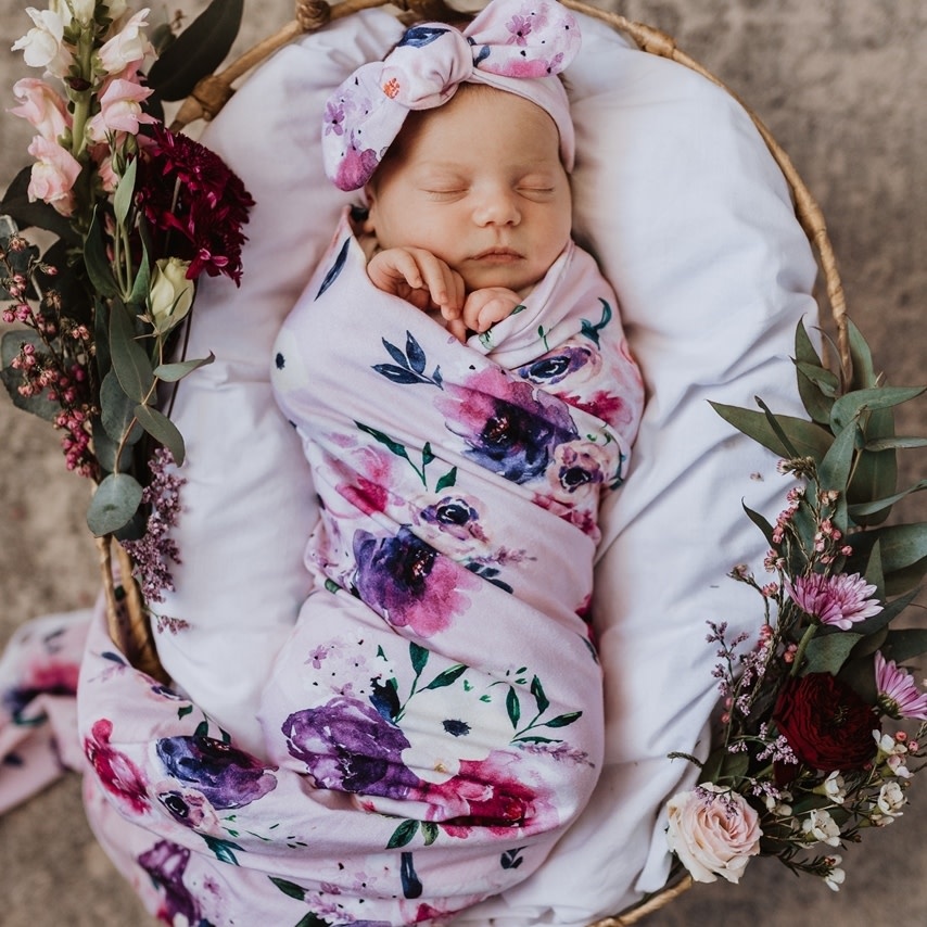 Snuggle Hunny Kids Snuggle Hunny Jersey Wrap Set w/ matching headwear - Floral Kiss